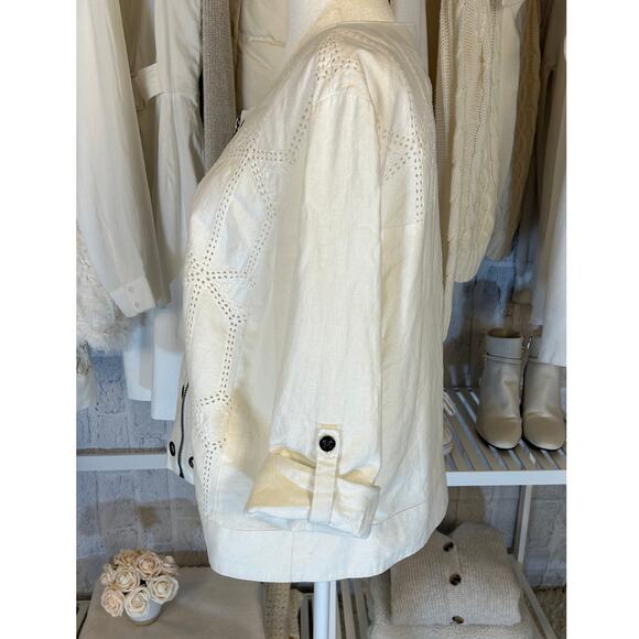 Multiples Women's Size M Off White Linen Roll Tab Sleeve Grommet Jacket #0318 - Picture 4 of 12